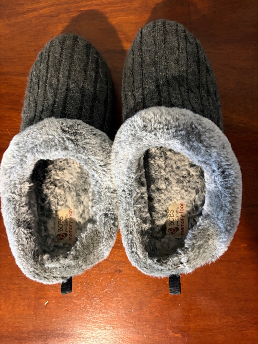 Skechers BOBS Plush Gray Faux-Fur Memory Foam Slippers